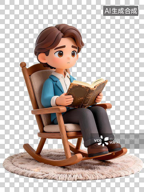 【AI数字艺术】人物坐着读书思考INFP调停者3D立体卡通人物形象mbti人格测试图片素材