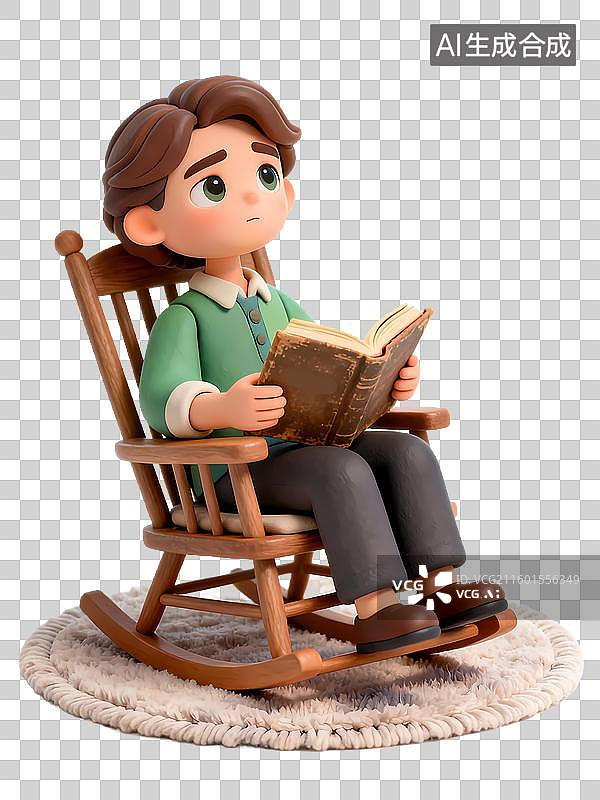 【AI数字艺术】人物坐着读书思考INFP调停者3D立体卡通人物形象mbti人格测试图片素材