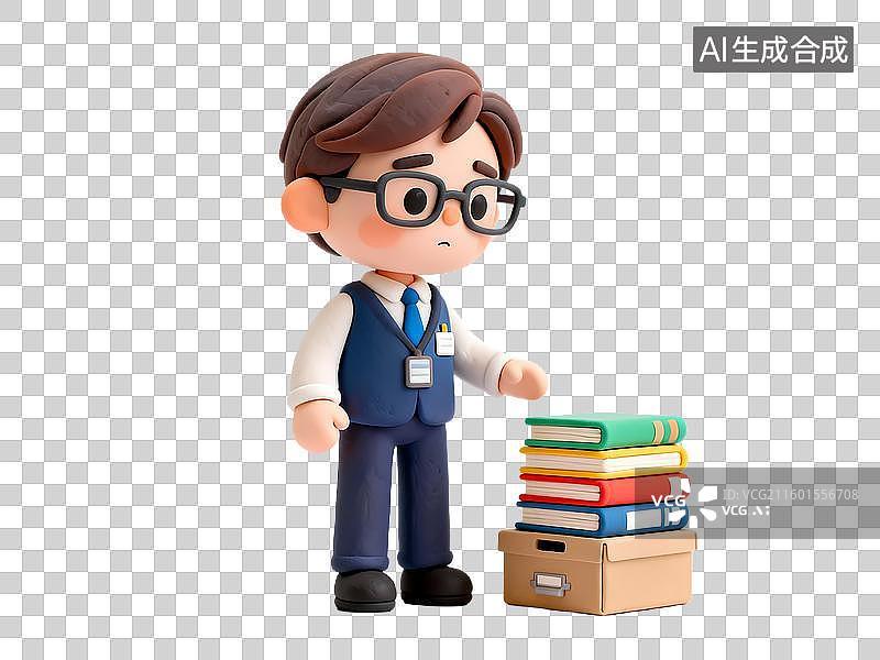 【AI数字艺术】人物认真整理书籍文件ISTJ物流师3D立体卡通人物形象mbti人格测试图片素材
