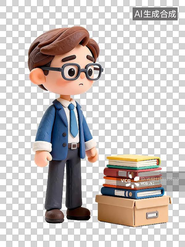 【AI数字艺术】人物认真整理书籍文件ISTJ物流师3D立体卡通人物形象mbti人格测试图片素材
