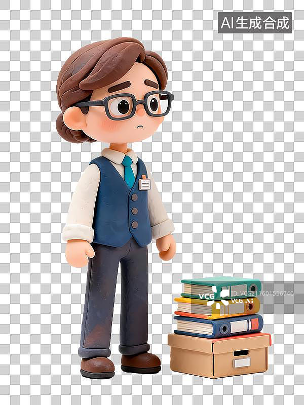 【AI数字艺术】人物认真整理书籍文件ISTJ物流师3D立体卡通人物形象mbti人格测试图片素材