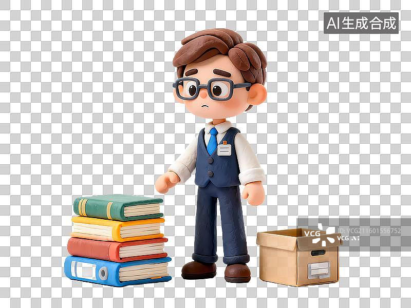 【AI数字艺术】人物认真整理书籍文件ISTJ物流师3D立体卡通人物形象mbti人格测试图片素材