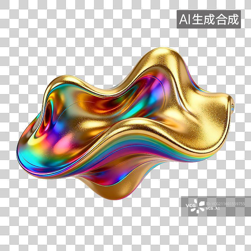 【AI数字艺术】3D金属酸性风格抽象几何装饰图形：不规则流动形状图片素材