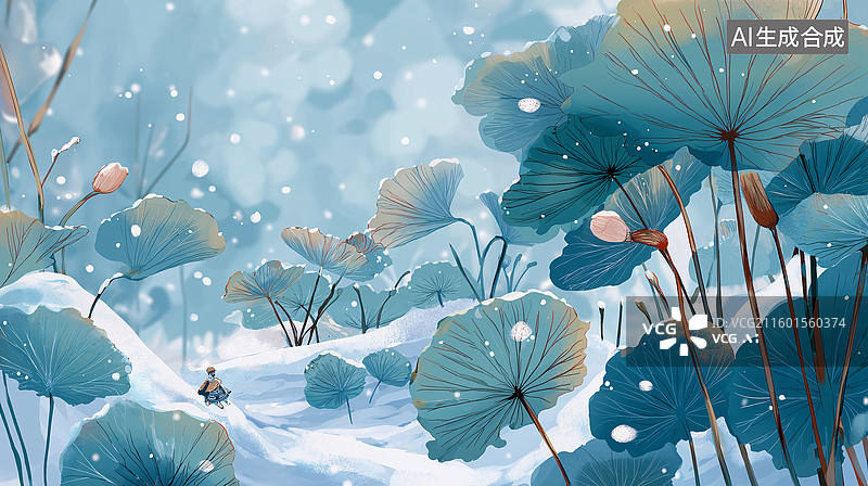 【AI数字艺术】荷花残荷插画素材图片素材