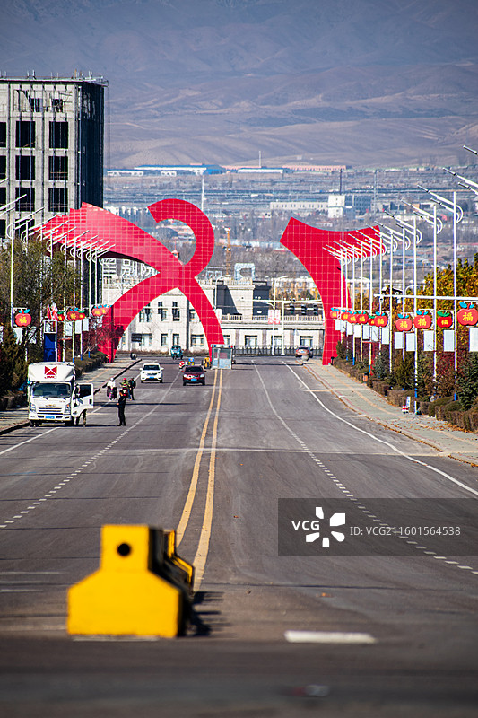 新疆伊犁、特克斯、八卦城、七十八团、街道、街景图片素材