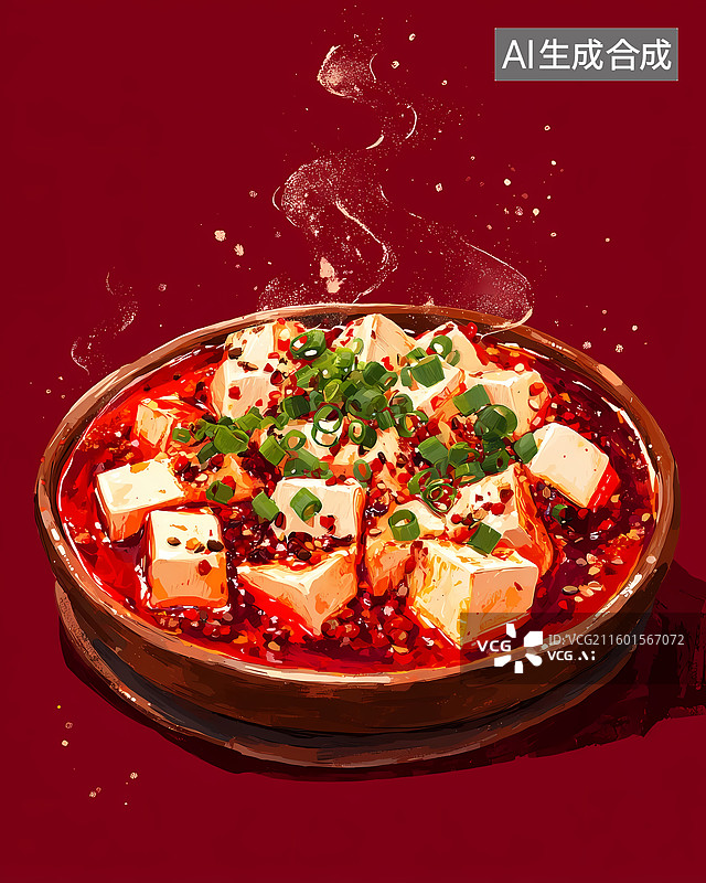【AI数字艺术】中国美食麻婆豆腐插画图片素材