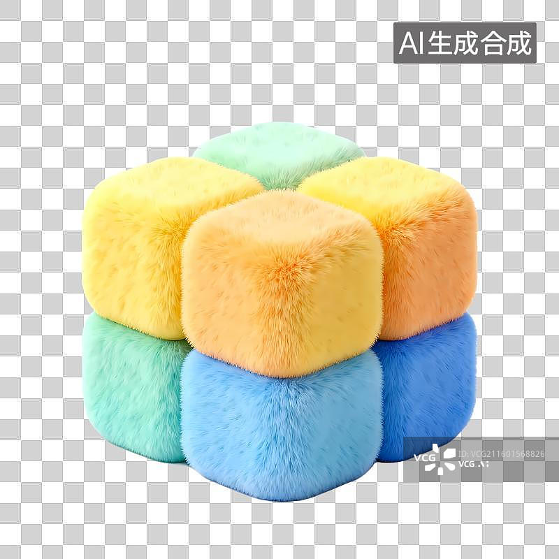 【AI数字艺术】方块几何体C4D立体毛绒质感治愈元素图片素材