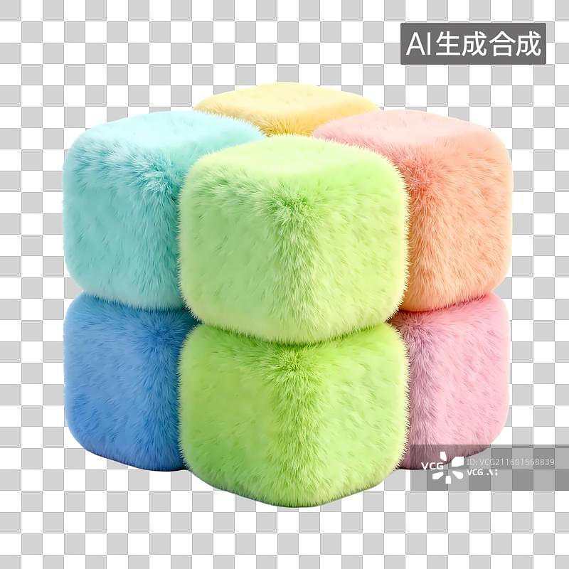 【AI数字艺术】方块几何体C4D立体毛绒质感治愈元素图片素材