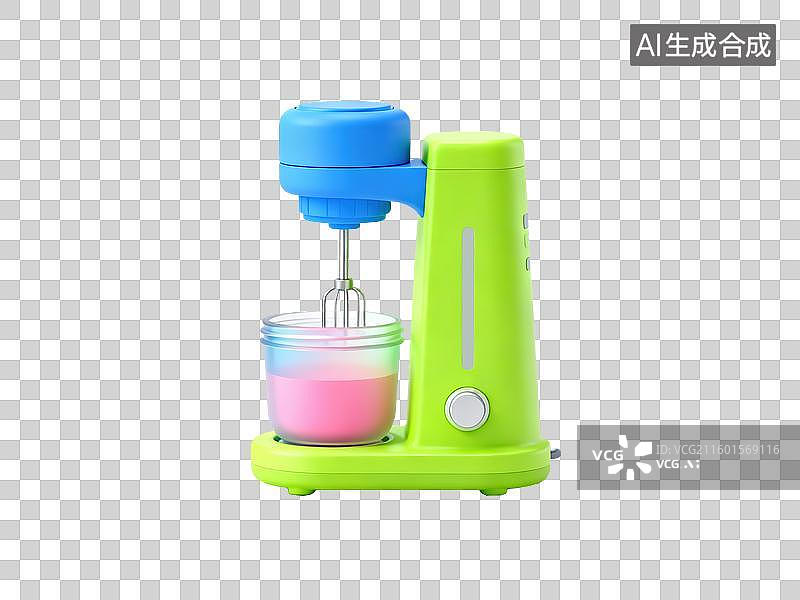【AI数字艺术】紧凑便携婴儿辅食搅拌机亮绿色可拆卸磨砂玻璃3D轻拟物风格透明母婴亲子插画元素设计温馨孕期学前阶段物品图片素材