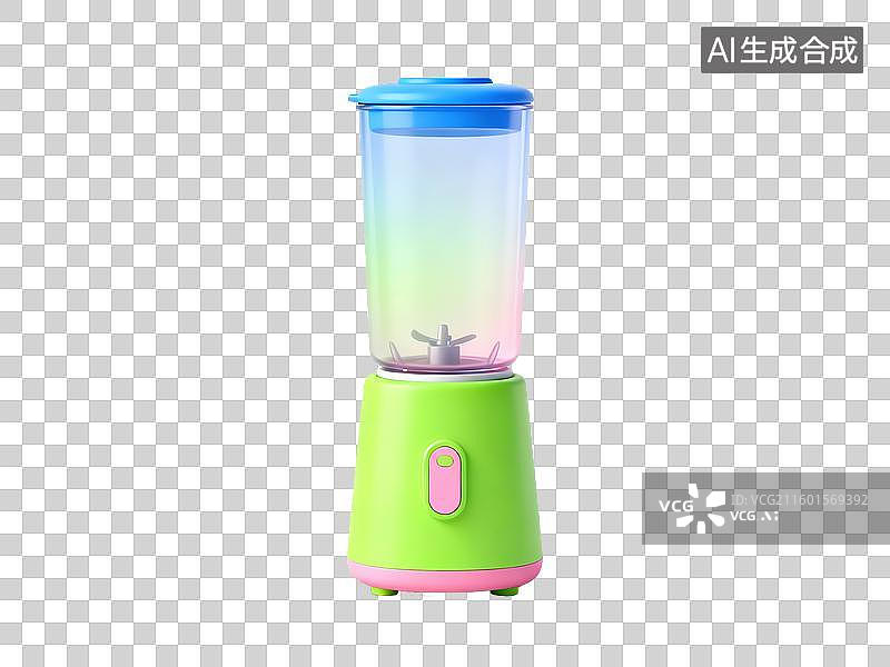 【AI数字艺术】紧凑便携婴儿辅食搅拌机亮绿色可拆卸磨砂玻璃3D轻拟物风格透明母婴亲子插画元素设计温馨孕期学前阶段物品图片素材