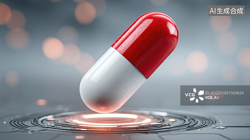 【AI数字艺术】红色白色胶囊药物特写图片素材