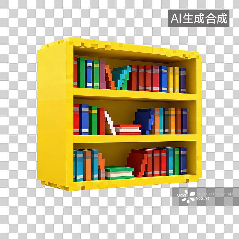 【AI数字艺术】像素风格书架与多彩书籍图片素材