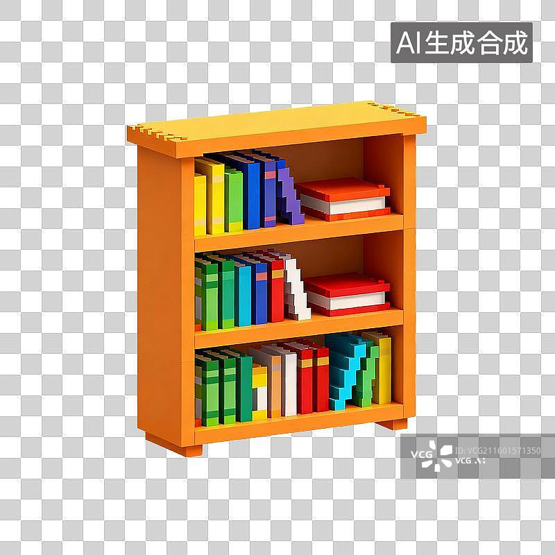 【AI数字艺术】像素风格书架与多彩书籍图片素材