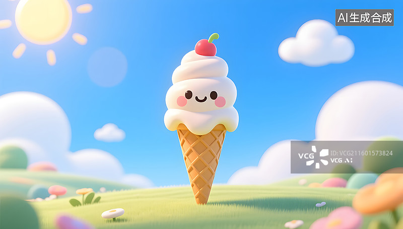 【AI数字艺术】夏季解暑冰淇淋3D渲染图片素材