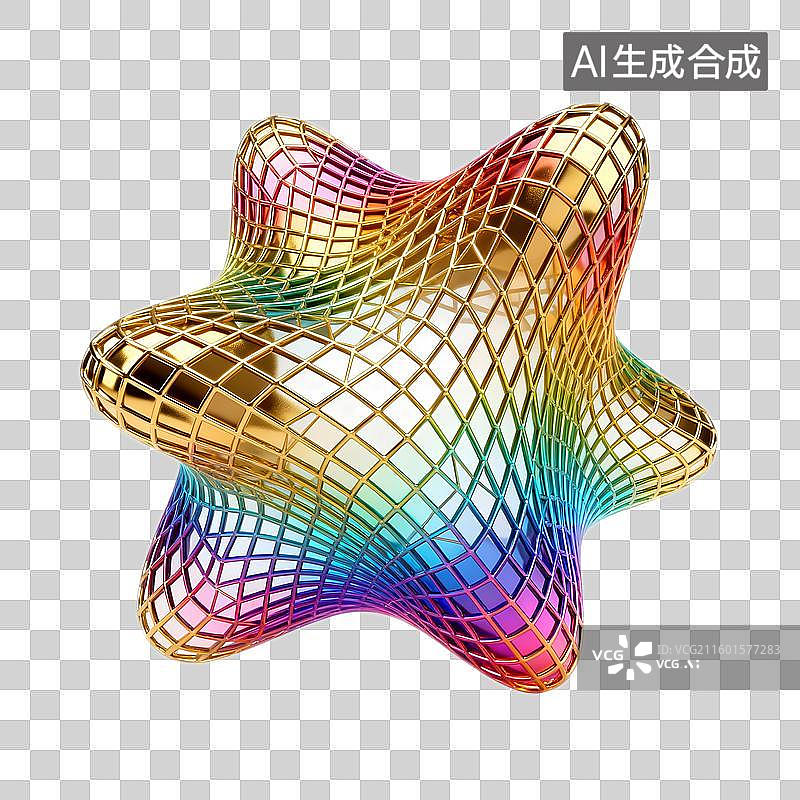 【AI数字艺术】3D金属酸性风格抽象几何装饰图形：不规则流动形状网图片素材