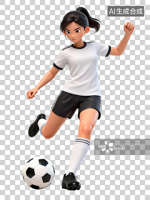 【AI数字艺术】3D运动员形象踢足球的女运动员图片素材