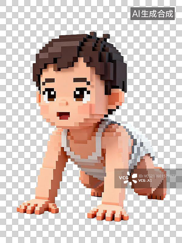 【AI数字艺术】像素风格可爱爬行孩童图片素材
