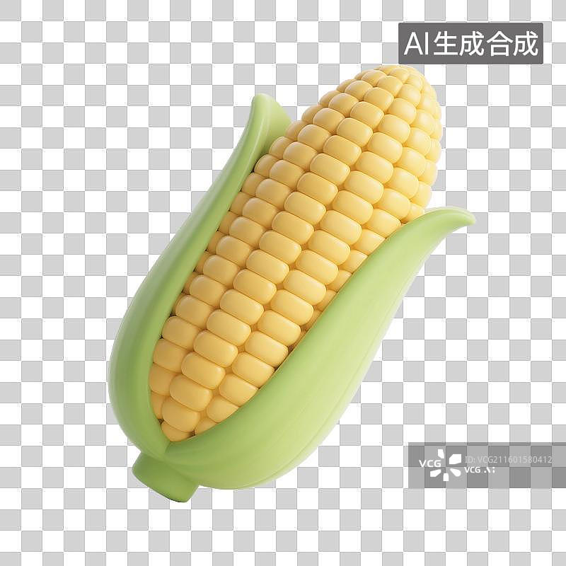 【AI数字艺术】3D渲染，卡通食材，食物，玉米，食品免抠元素图片素材