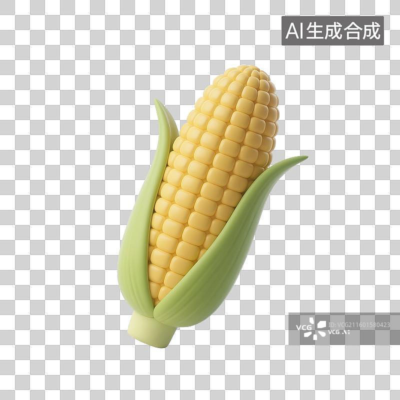 【AI数字艺术】3D渲染，卡通食材，食物，玉米，食品免抠元素图片素材