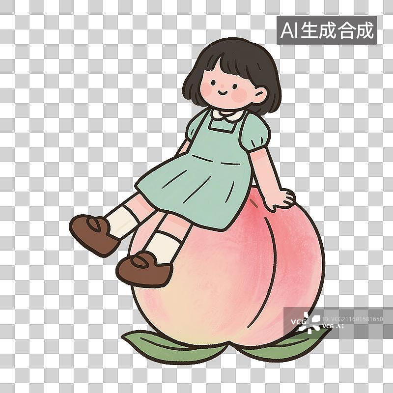 【AI数字艺术】治愈系手绘插画，女孩和水果，免抠元素图片素材