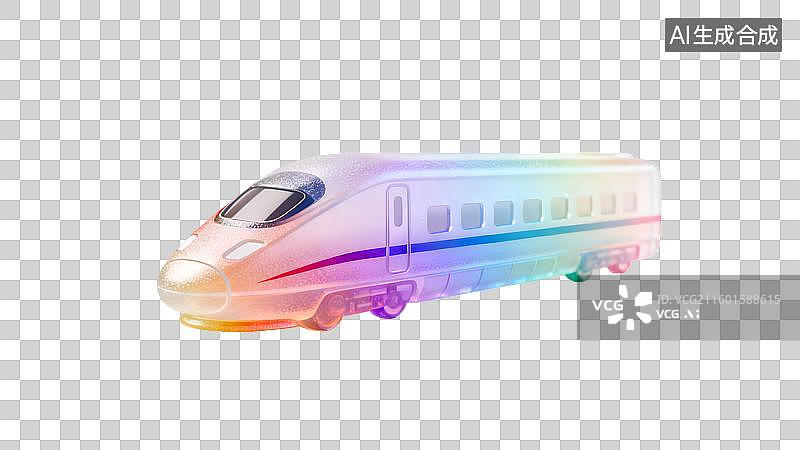 【AI数字艺术】彩虹色高速列车  彩虹色高铁列车 透明质感高铁模型图片素材