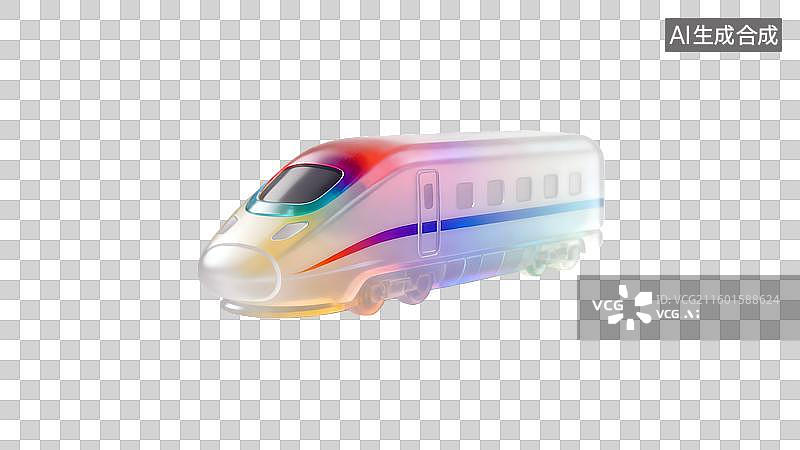 【AI数字艺术】彩虹色高速列车  彩虹色高铁列车 透明质感高铁模型图片素材