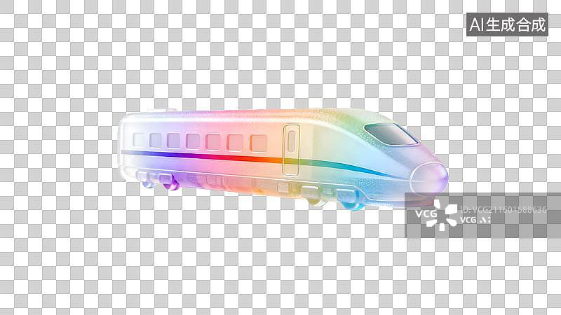 【AI数字艺术】彩虹色高速列车  彩虹色高铁列车 透明质感高铁模型图片素材