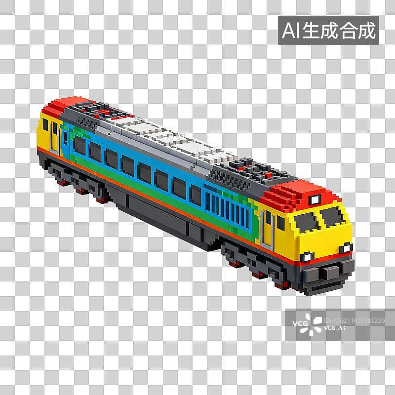【AI数字艺术】像素风格的黄色条纹火车模型图片素材
