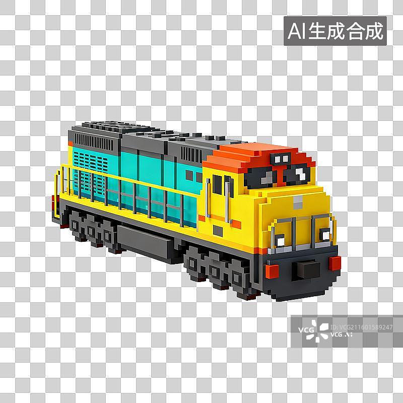 【AI数字艺术】像素风格的黄色条纹火车模型图片素材