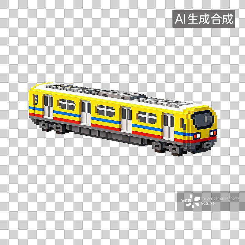 【AI数字艺术】像素风格的黄色条纹火车模型图片素材