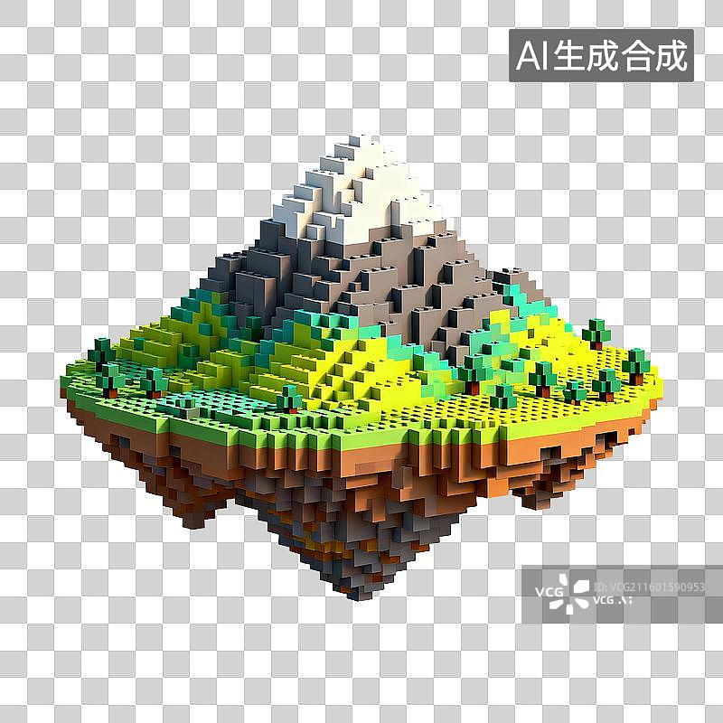【AI数字艺术】像素化悬浮彩色景观岛图片素材