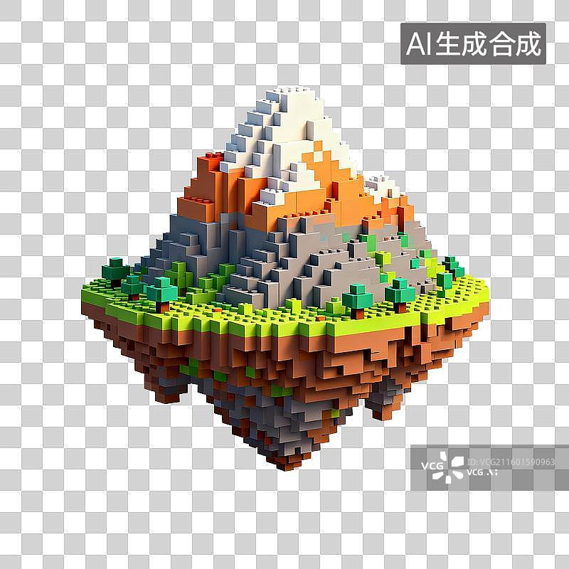 【AI数字艺术】像素化悬浮彩色景观岛图片素材
