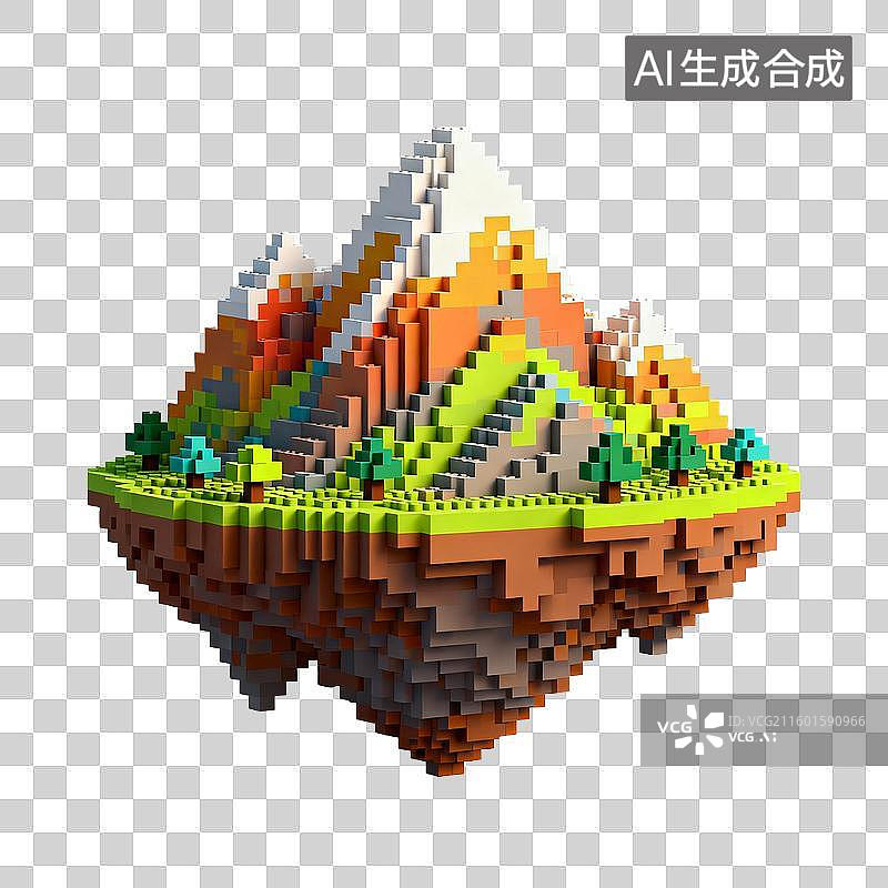 【AI数字艺术】像素化悬浮彩色景观岛图片素材