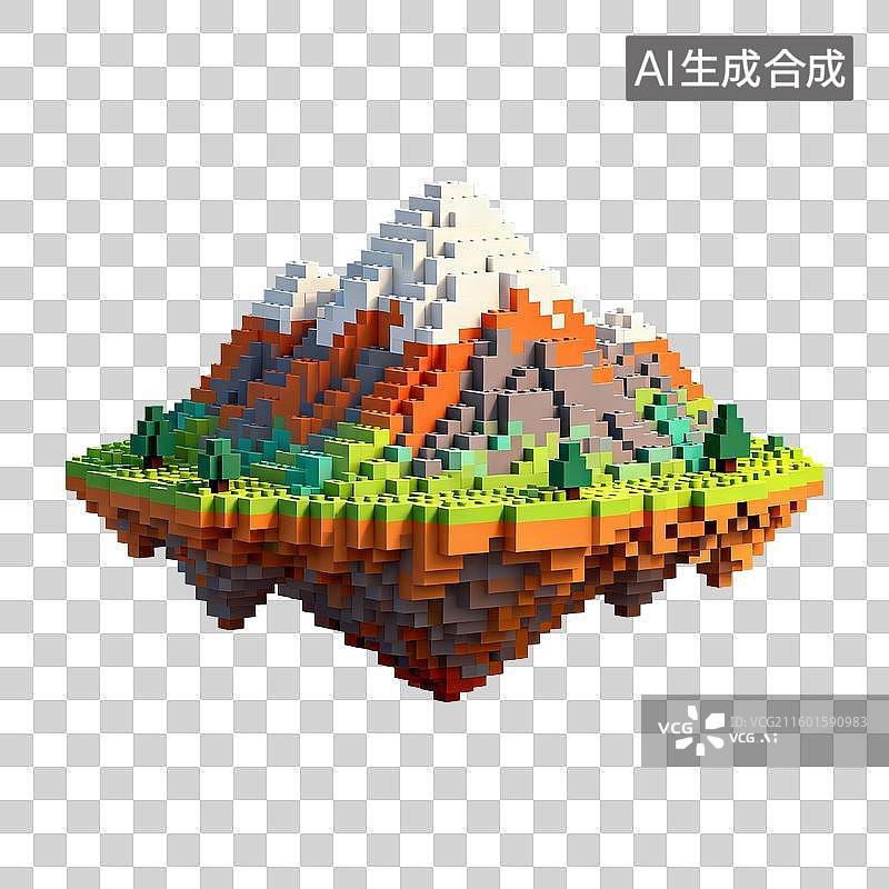 【AI数字艺术】像素化悬浮彩色景观岛图片素材