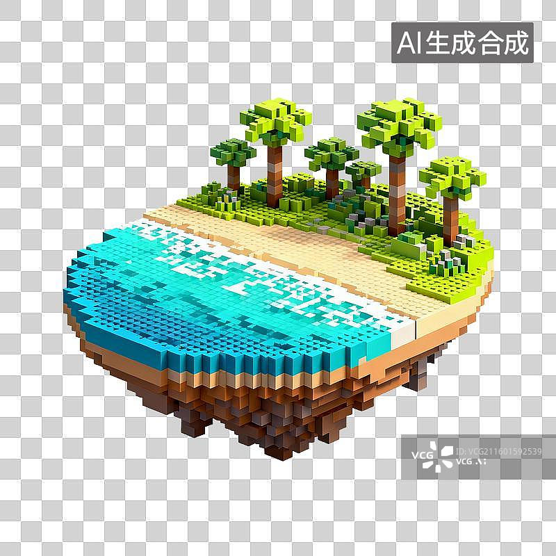 【AI数字艺术】体素风格悬浮沙滩小岛图片素材