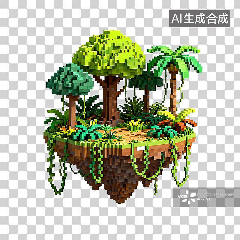 【AI数字艺术】像素风格悬浮热带小岛图片素材