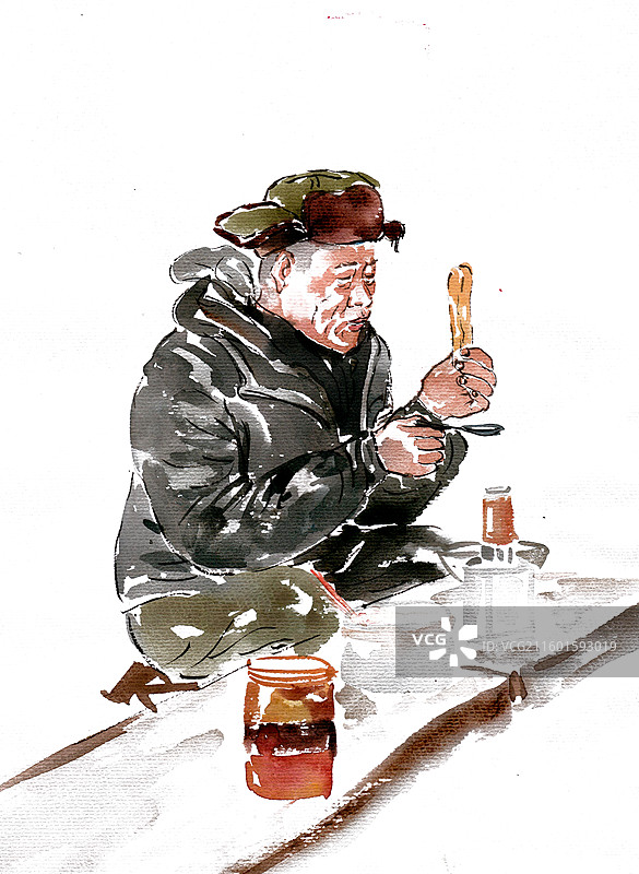 吃早点的老人图片素材