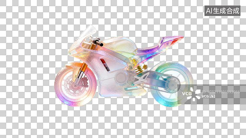 【AI数字艺术】彩虹色透明摩托车   炫彩透明摩托车 全息光影摩托车模型图片素材
