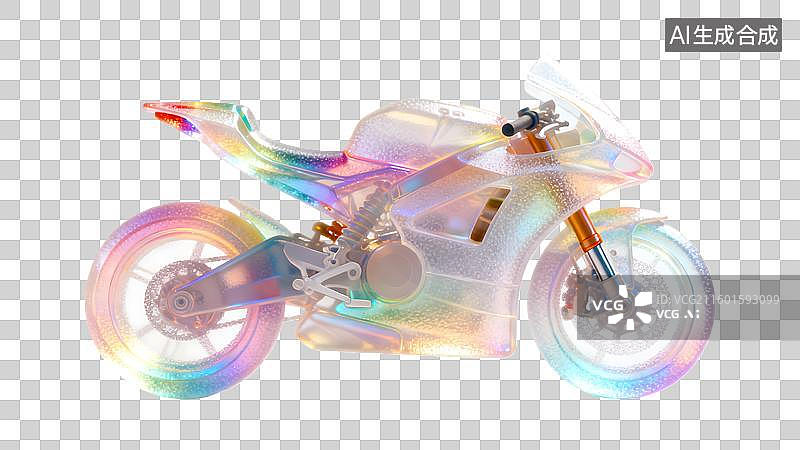 【AI数字艺术】彩虹色透明摩托车   炫彩透明摩托车 全息光影摩托车模型图片素材