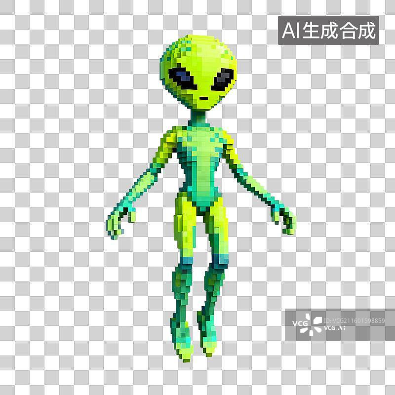 【AI数字艺术】像素风格绿色外星人物图片素材