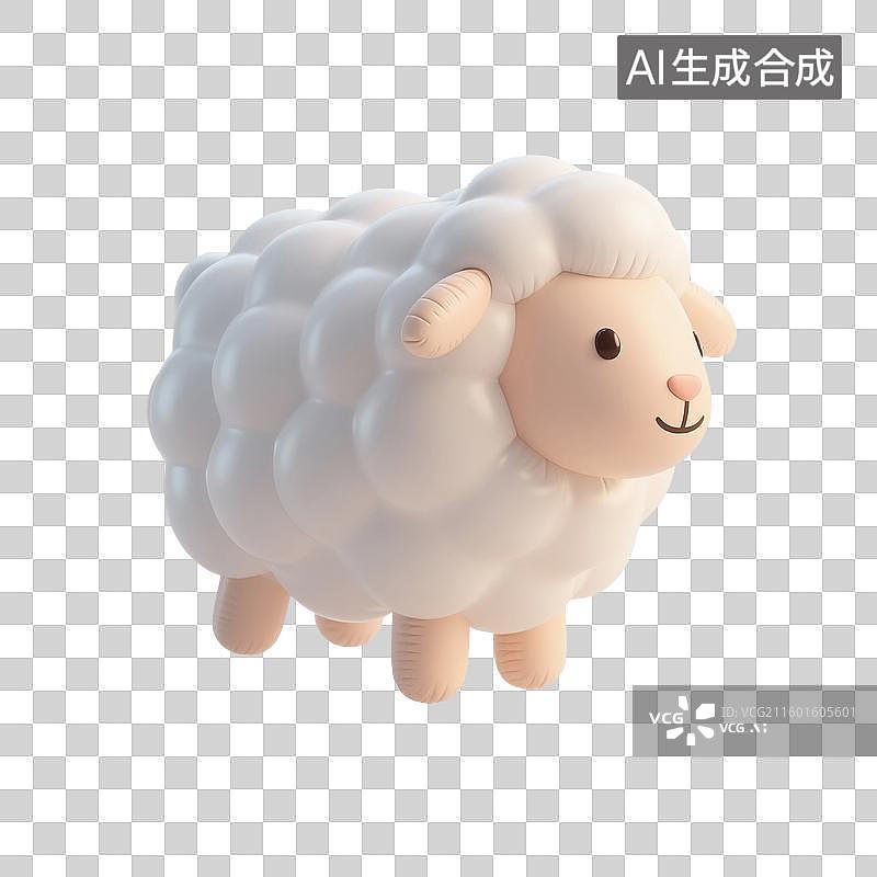 【AI数字艺术】3D渲染卡通动物，膨胀充气风格，充气小羊，绵羊，白羊座，羊年，十二生肖，免抠元素图片素材