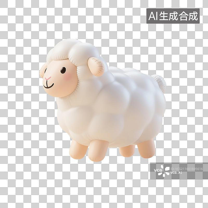 【AI数字艺术】3D渲染卡通动物，膨胀充气风格，充气小羊，绵羊，白羊座，羊年，十二生肖，免抠元素图片素材