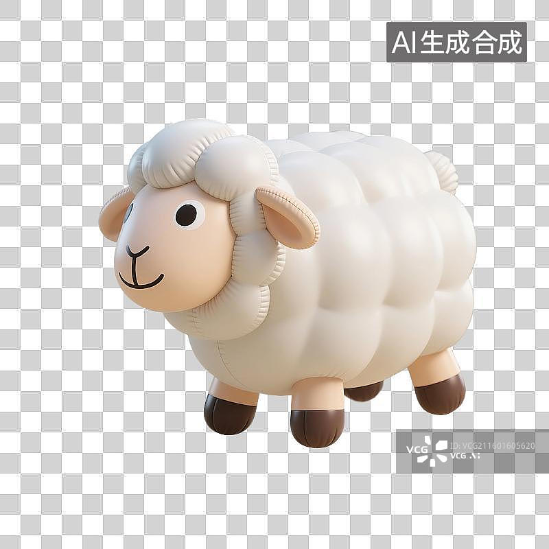 【AI数字艺术】3D渲染卡通动物，膨胀充气风格，充气小羊，绵羊，白羊座，羊年，十二生肖，免抠元素图片素材