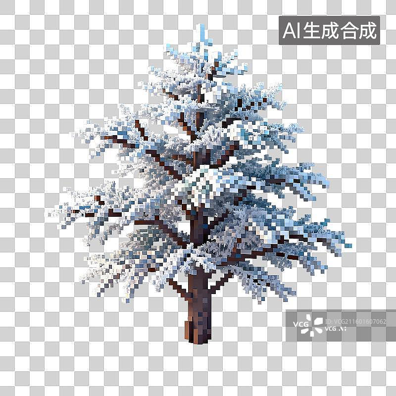 【AI数字艺术】像素风格覆雪树木图片素材