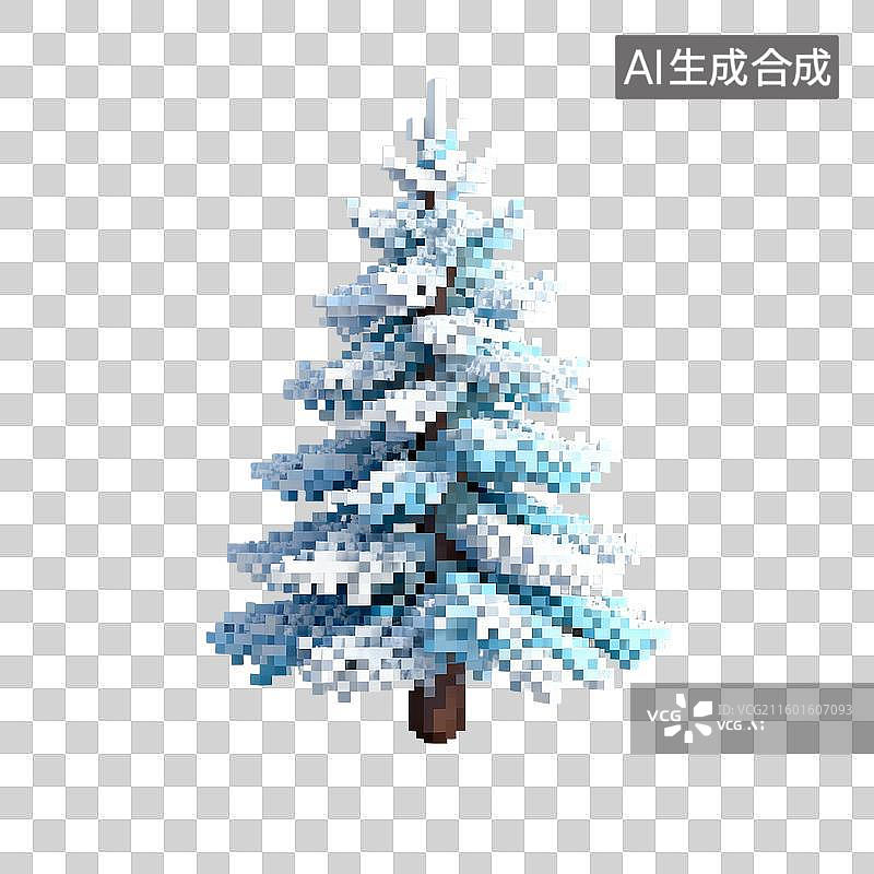 【AI数字艺术】像素风格覆雪树木图片素材