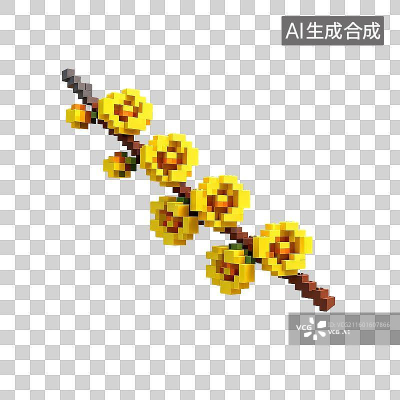 【AI数字艺术】像素风格的腊梅图片素材