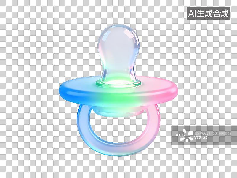 【AI数字艺术】安抚奶嘴配磨砂玻璃挡板3D轻拟物风格透明母婴亲子插画元素设计温馨孕期学前阶段物品母婴护理设计图片素材