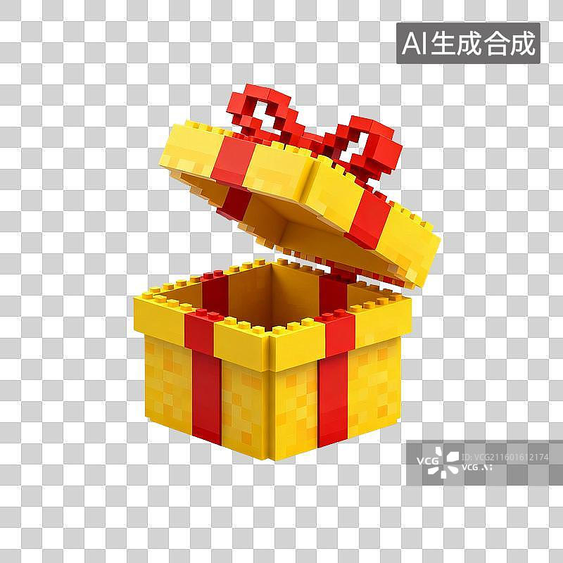 【AI数字艺术】像素风格打开的礼品盒图片素材