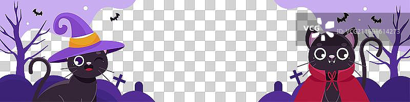 万圣节赛季的扁平化 Twitch 横幅模板图片素材