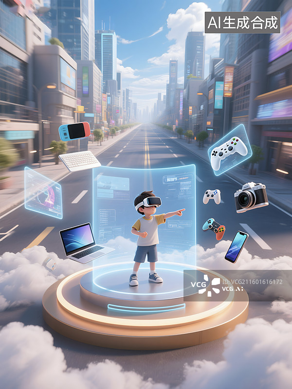 【AI数字艺术】3D卡通男孩游戏站台图片素材